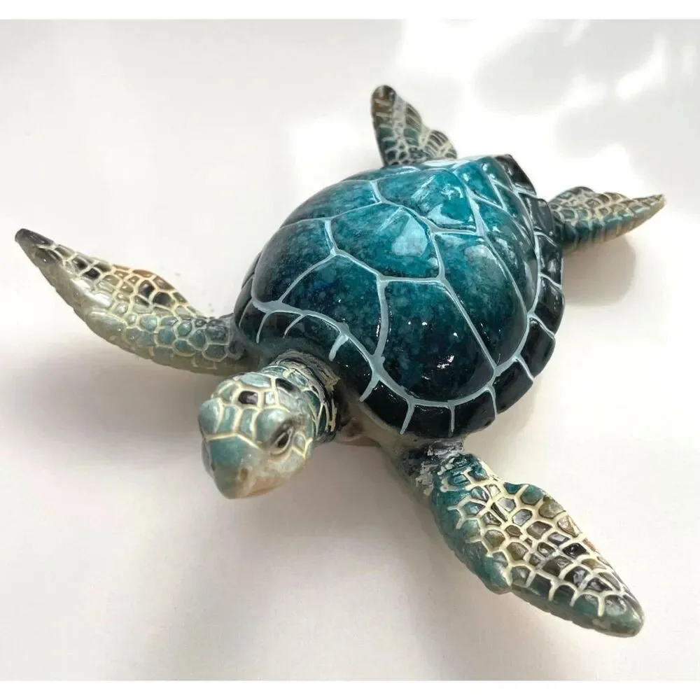 Blue Sea Turtle Painted Resin Figurine